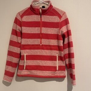 Patagonia Striped Half-Zip Fleece Pullover in Red and Cream